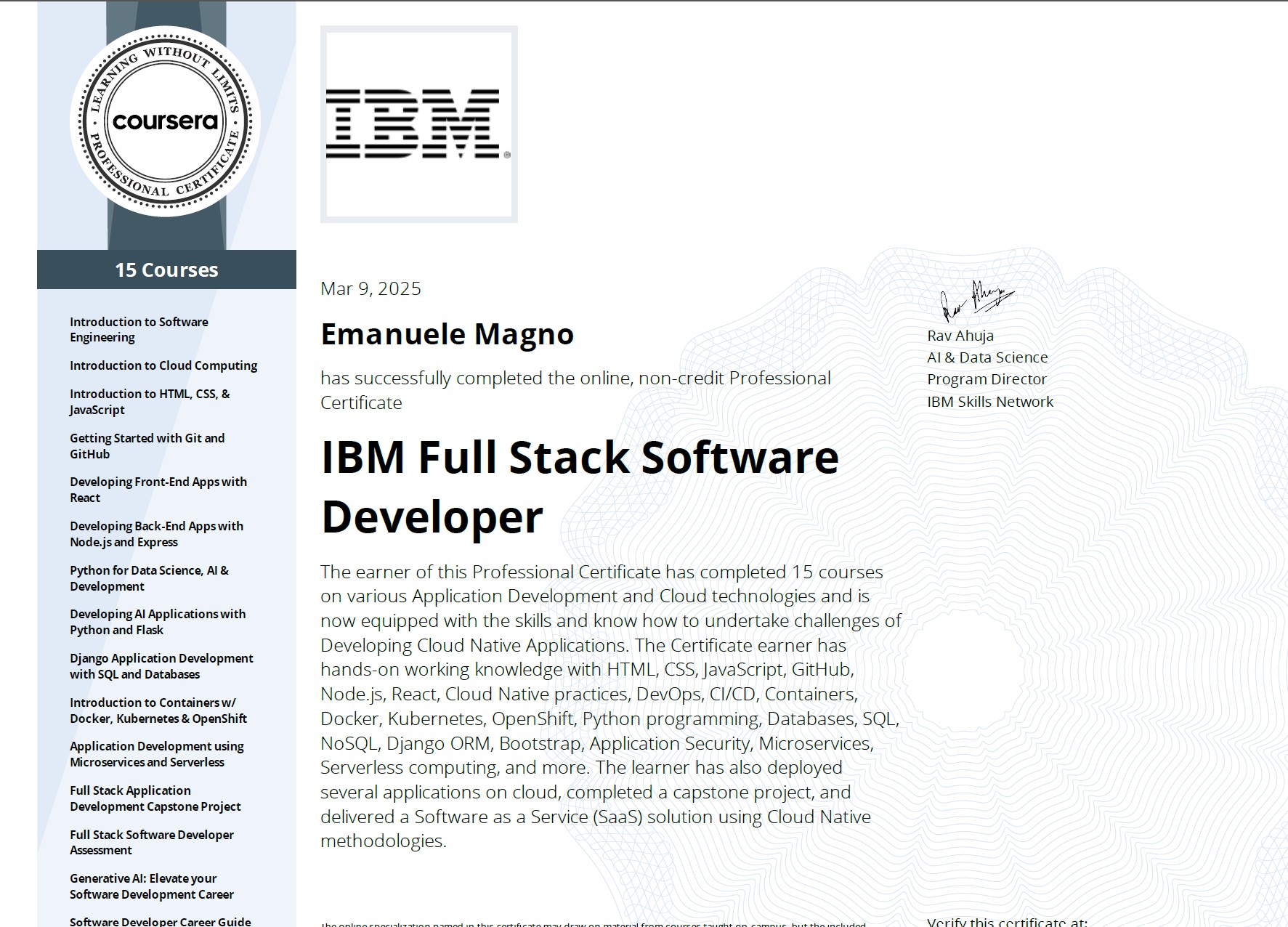 IBM Full Stack Software Certificate